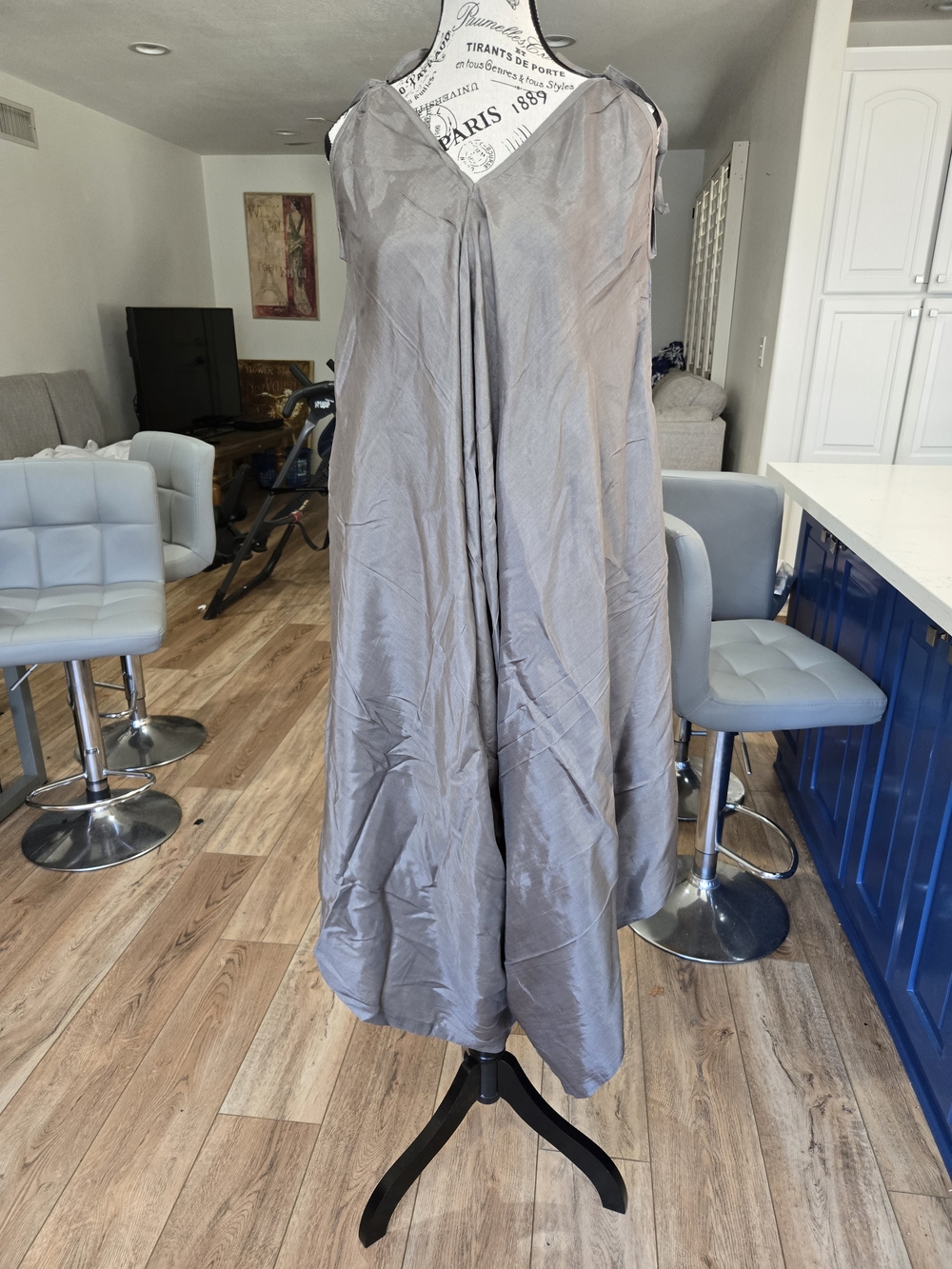 Women's Gray Sleeveless V-Neck Jumpsuit. 100% Viscose.  Made in India.